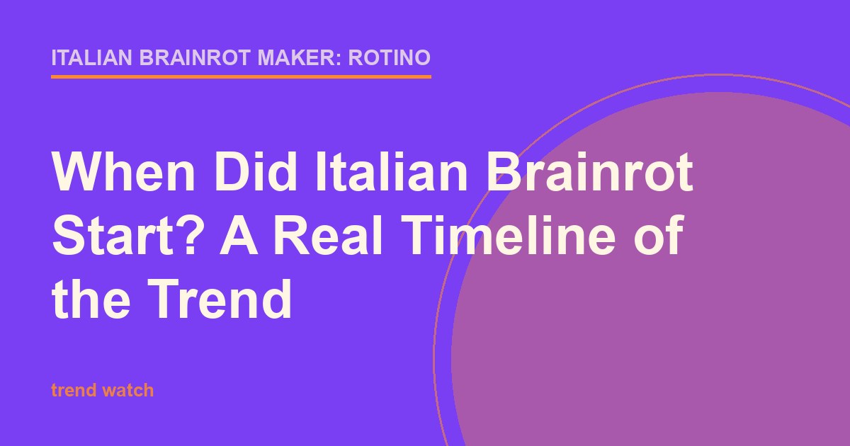 Blue and orange timeline title card for a post on when Italian brainrot started