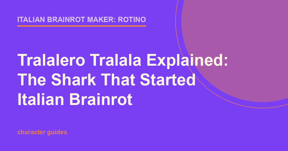 Bright purple and orange title card for an explainer on the Tralalero Tralala meme